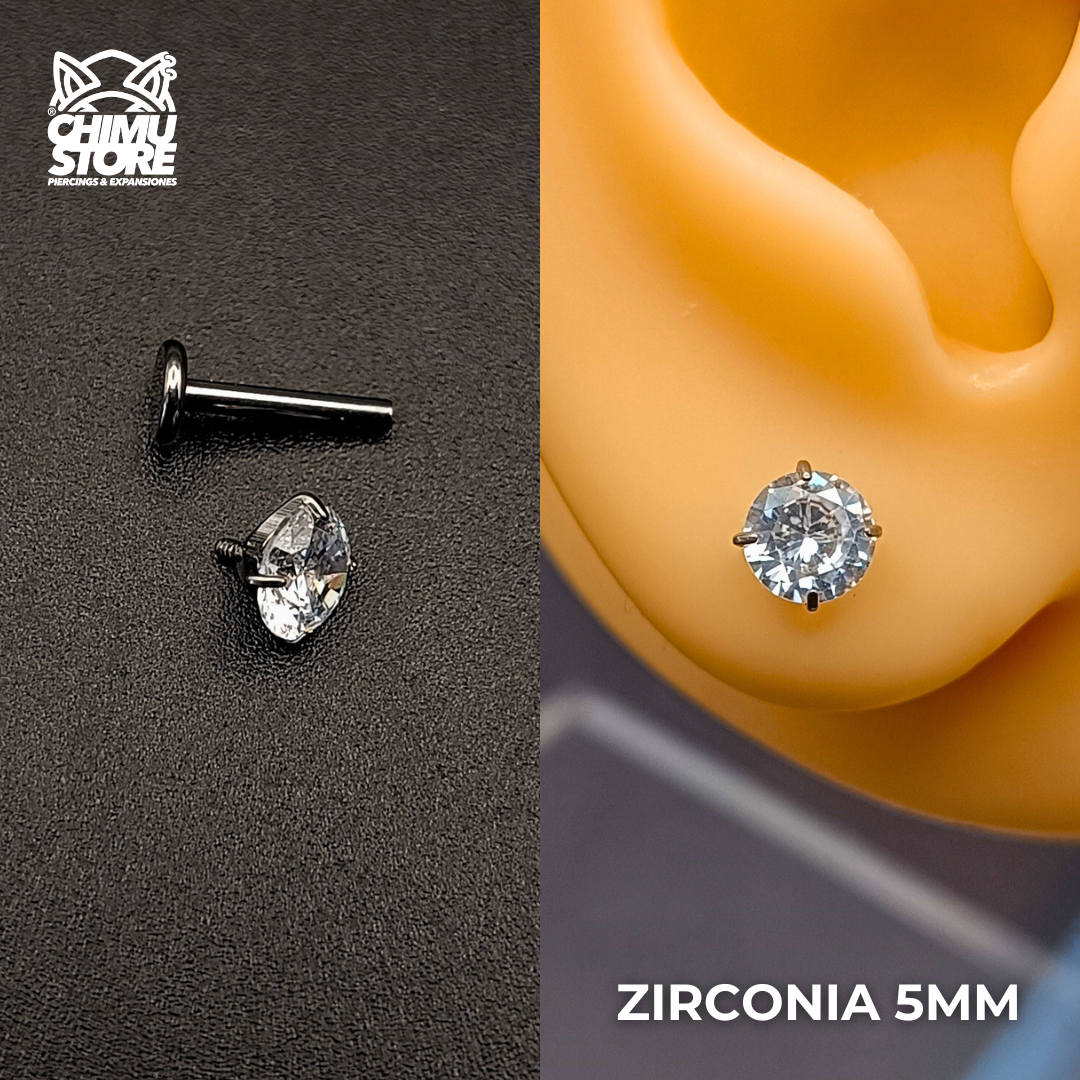 NEW Labret (HC) Titanio G23 - Prong Set Zirconia Blanca M002 (1,2mm) (16G)