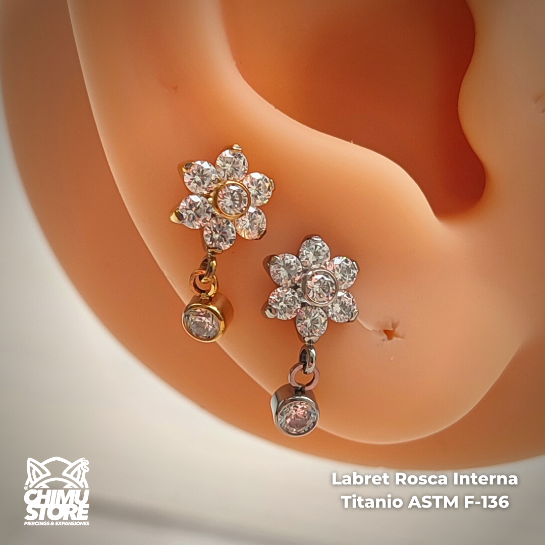 NEW Labret Titanio ASTM F-136 - Flor Zirconias Colgante (1,2mm;8mm) (16G)