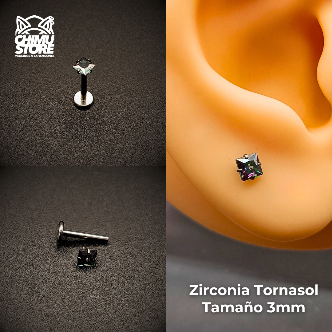 NEW Labret (HC) Titanio G23 - Prong Set Zirconia Cuadrada 003 (1,2mm;8mm) (16G)
