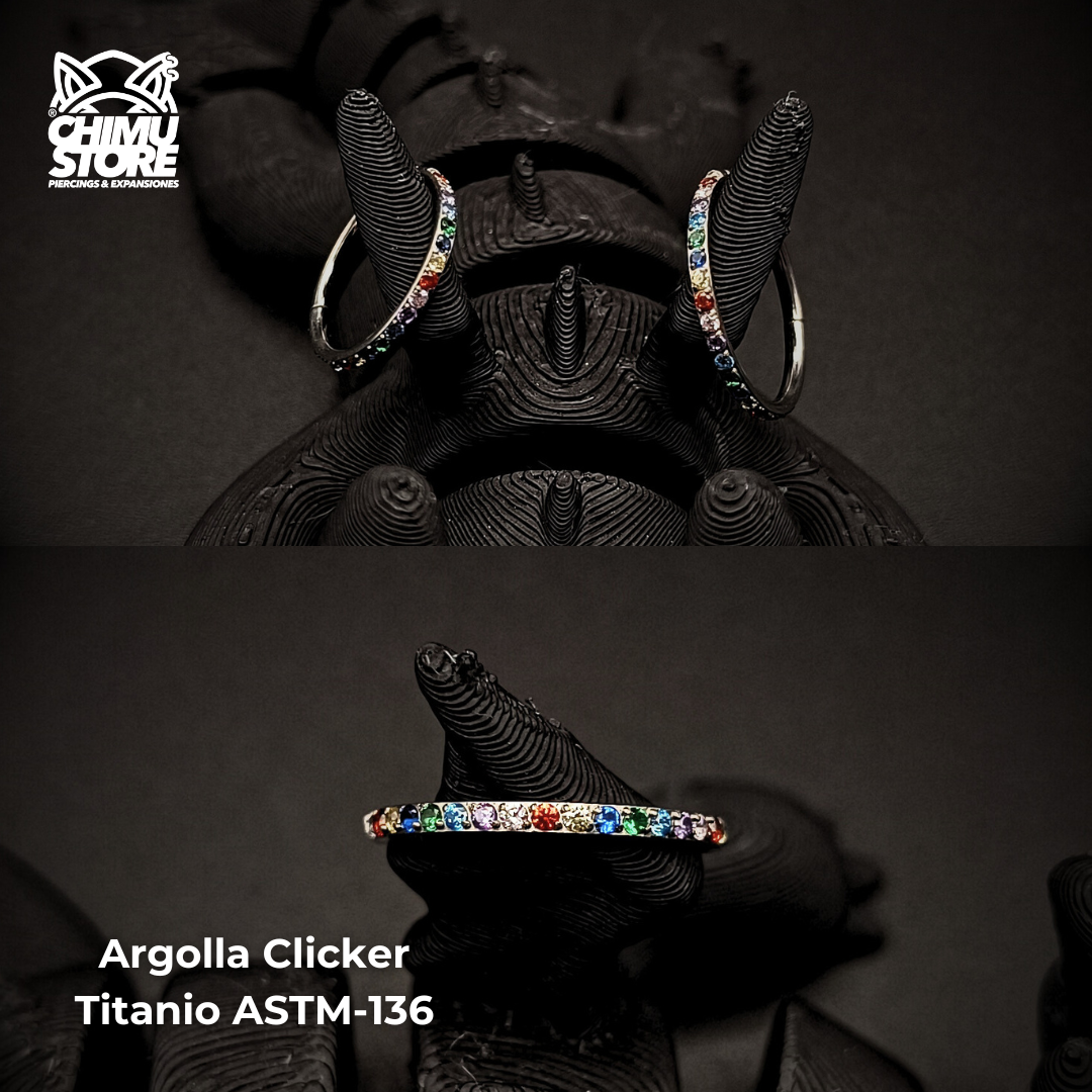 NEW Argolla Clicker Titanio ASTM F-136 - Zirconias Colores Laterales (1,2mm) (16G)
