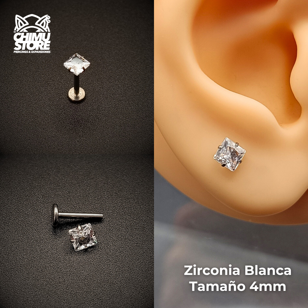 NEW Labret (HC) Titanio G23 - Prong Set Zirconia Cuadrada (1,2mm;8mm) (16G)