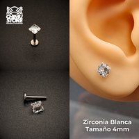 NEW Labret (HC) Titanio G23 - Prong Set Zirconia Cuadrada (1,2mm;8mm) (16G)