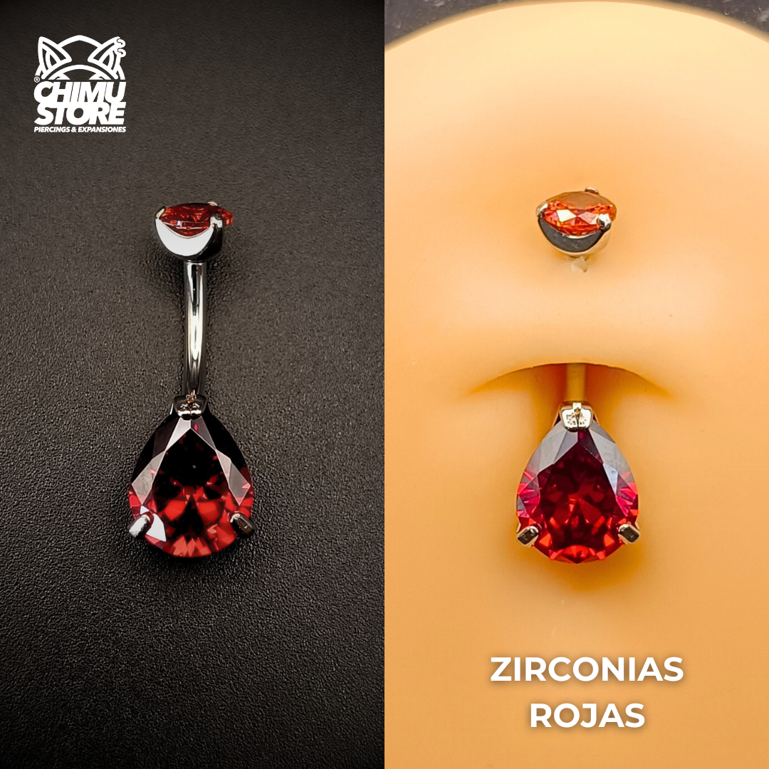 Navel (HC) Titanio ASTM F-136 - Prong Set Zirconia Lagrima (1,6mm;10mm) (14G)