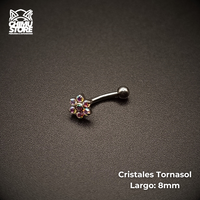 Banana Rosca Interna Titanio G23 - Flor 6 Petalos Cristales y Bolita 3mm (1,2mm) (16G)
