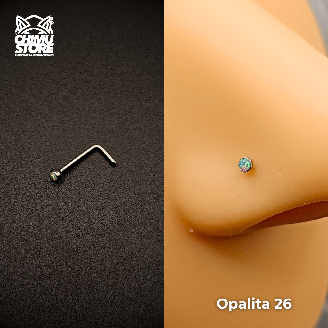 NEW Nostril (Forma de L) Acero Inoxidable - Piedra Opalita (0,8mm) (20G)