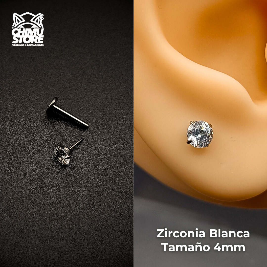 NEW Labret (Push Pin) Titanio G23 - Prong Set Zirconia Redonda (1,2mm) (16G)