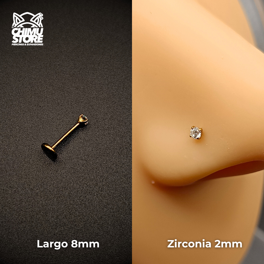 NEW Nostril Labret (Push Pin) Titanio G23 - Prong Set Zirconia (0,8mm) (20G)