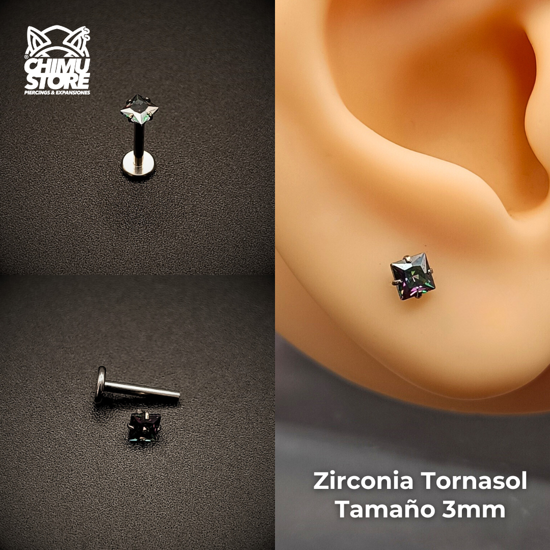 NEW Labret (HC) Titanio G23 - Prong Set Zirconia Cuadrada (1,2mm;8mm) (16G)