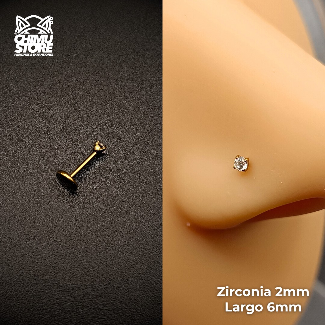 NEW Nostril Labret Push Pin Titanio G23 - Prong Set Zirconia (0,8mm) (20G)