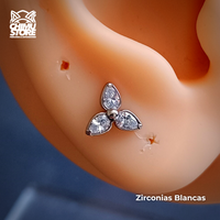 NEW Labret Rosca Interna Titanio ASTM F-136 - Flores 3 Petalos Zirconias (1,2mm;8mm) (16G)