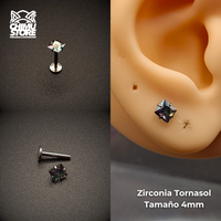 NEW Labret Titanio G23 - Prong Set Zirconia Cuadrada (1,2mm;8mm) (16G)