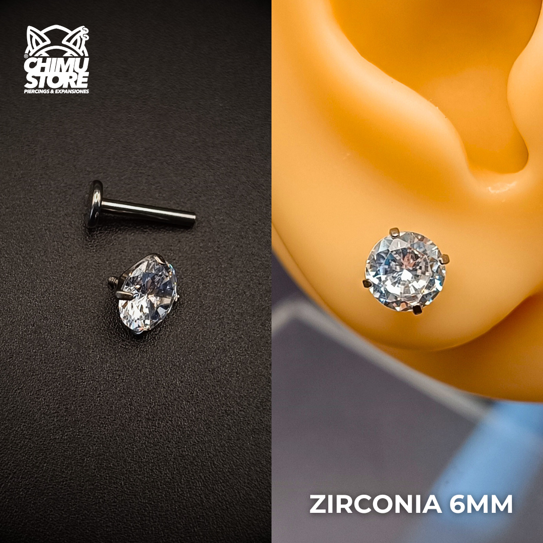 NEW Labret (HC) Titanio G23 - Prong Set Zirconia Blanca M002 (1,2mm) (16G)