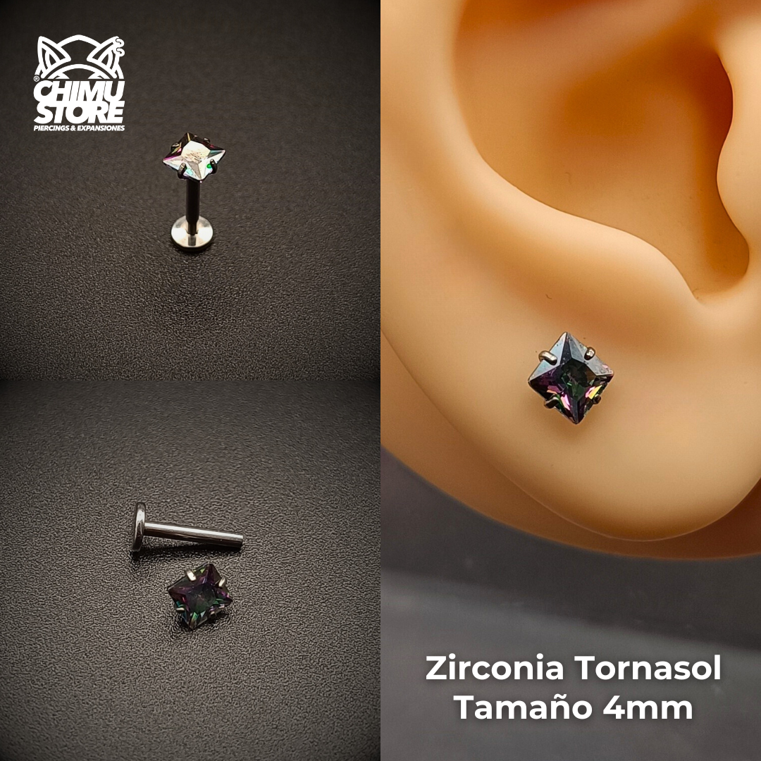 NEW Labret (HC) Titanio G23 - Prong Set Zirconia Cuadrada (1,2mm;8mm) (16G)