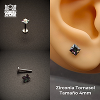 NEW Labret (HC) Titanio G23 - Prong Set Zirconia Cuadrada (1,2mm;8mm) (16G)