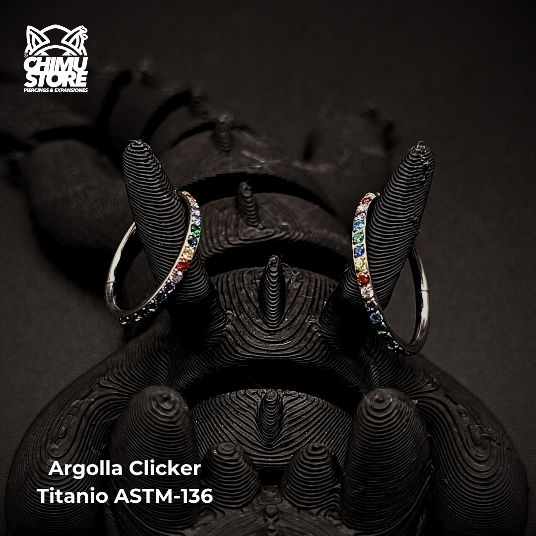 NEW Argolla Clicker Titanio ASTM F-136 - Zirconias Colores Laterales (1,2mm) (16G)