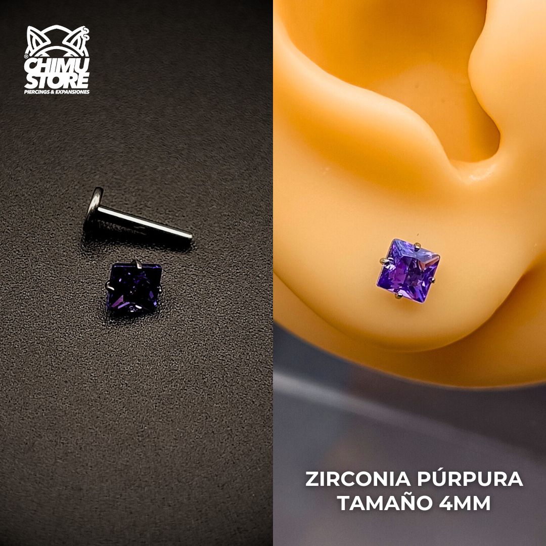 NEW Labret (HC) Titanio G23 - Prong Set Zirconia Cuadrada 003 (1,2mm;8mm) (16G)