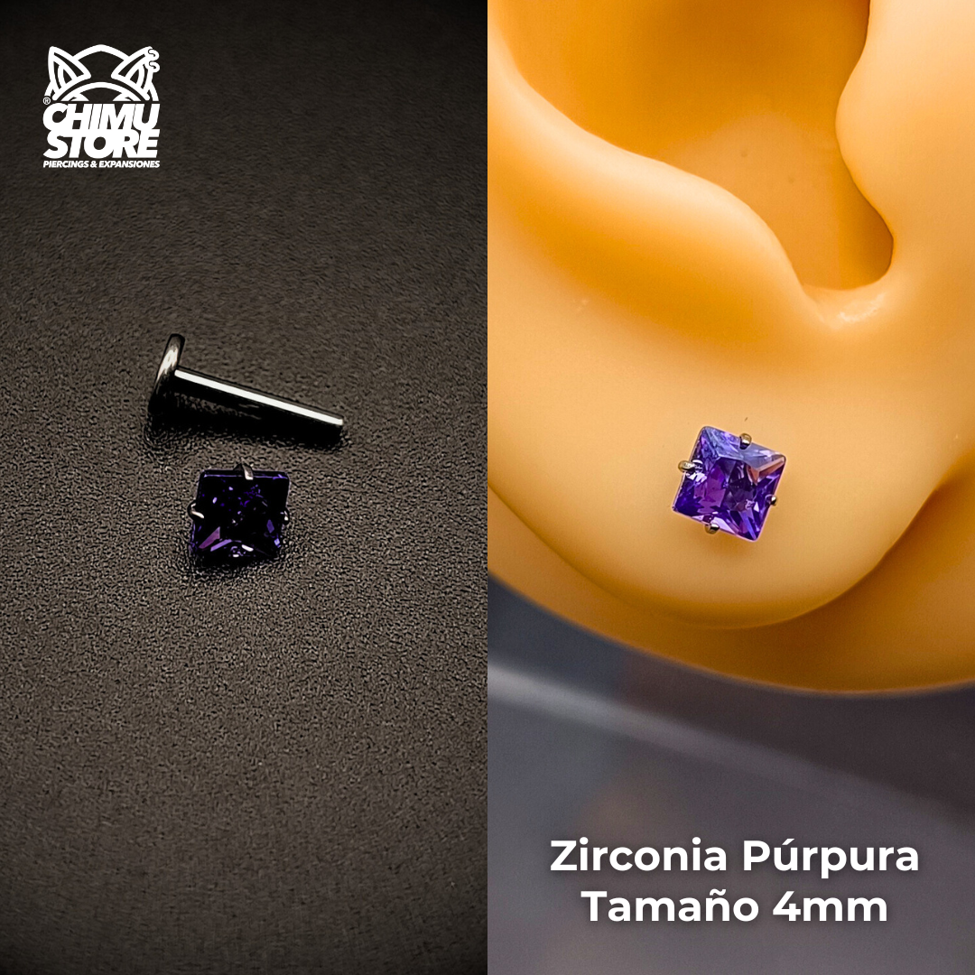 NEW Labret (HC) Titanio G23 - Prong Set Zirconia Cuadrada 003 (1,2mm;8mm) (16G)