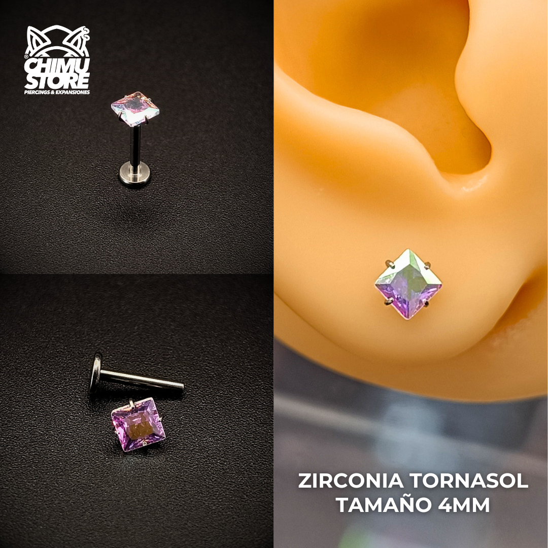 NEW Labret (HC) Titanio G23 - Prong Set Zirconia Cuadrada 003 (1,2mm;8mm) (16G)