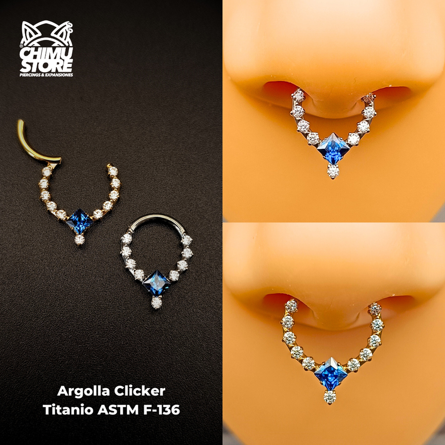 NEW Argolla Clicker Titanio ASTM F-136 - Crown Spark Azul (1,2mm) (16G)