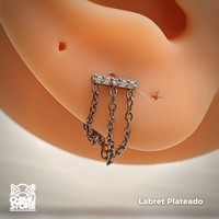 Labret Push Pin Titanio ASTM F-136 - Barra Zirconias con Cadenas (1,2mm;8mm) (16G)