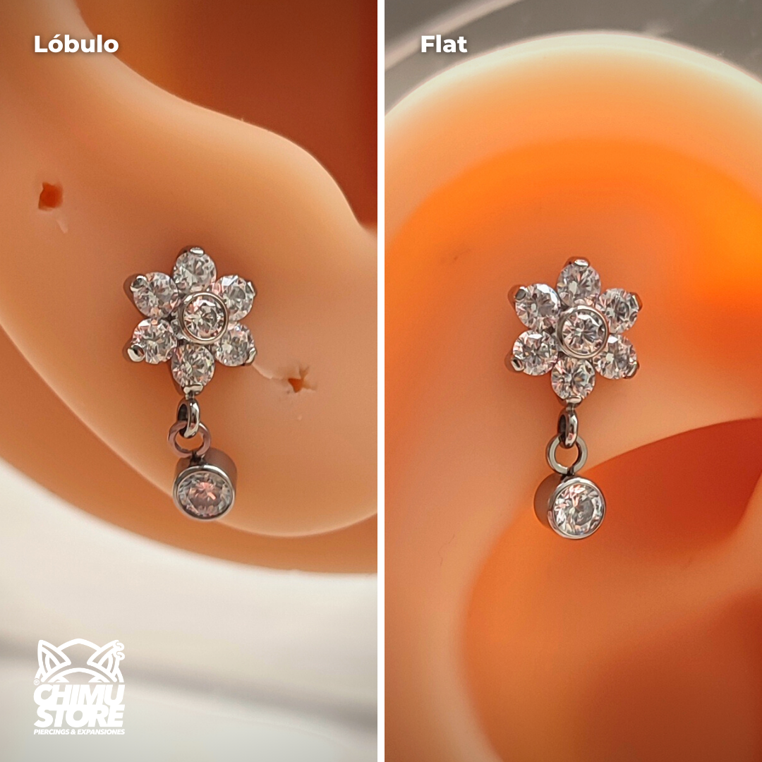 NEW Labret Titanio ASTM F-136 - Flor Zirconias Colgante (1,2mm;8mm) (16G)
