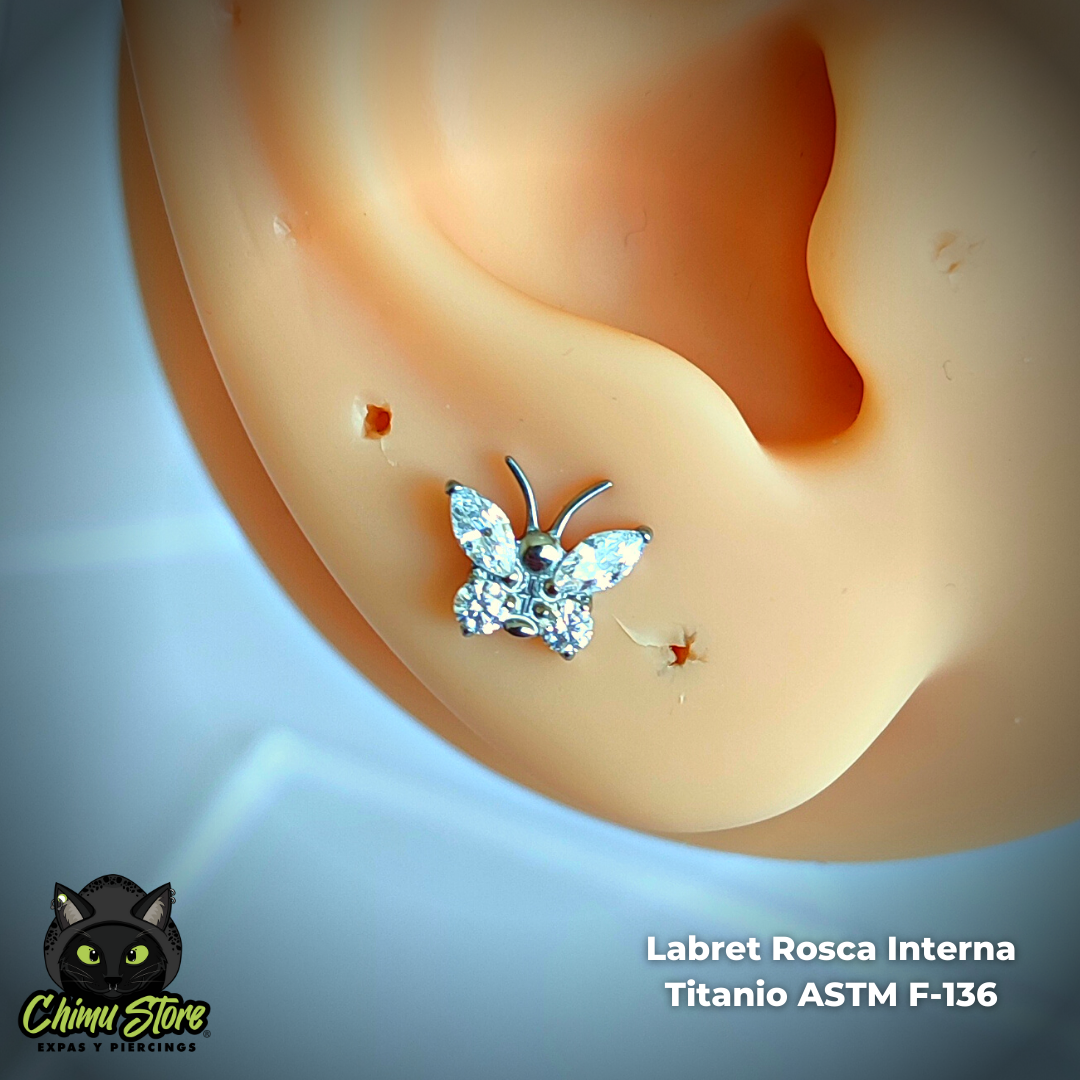 NEW Labret Titanio ASTM F-136 - Mariposa Alas de Zirconias (1,2mm;6mm) (16G)