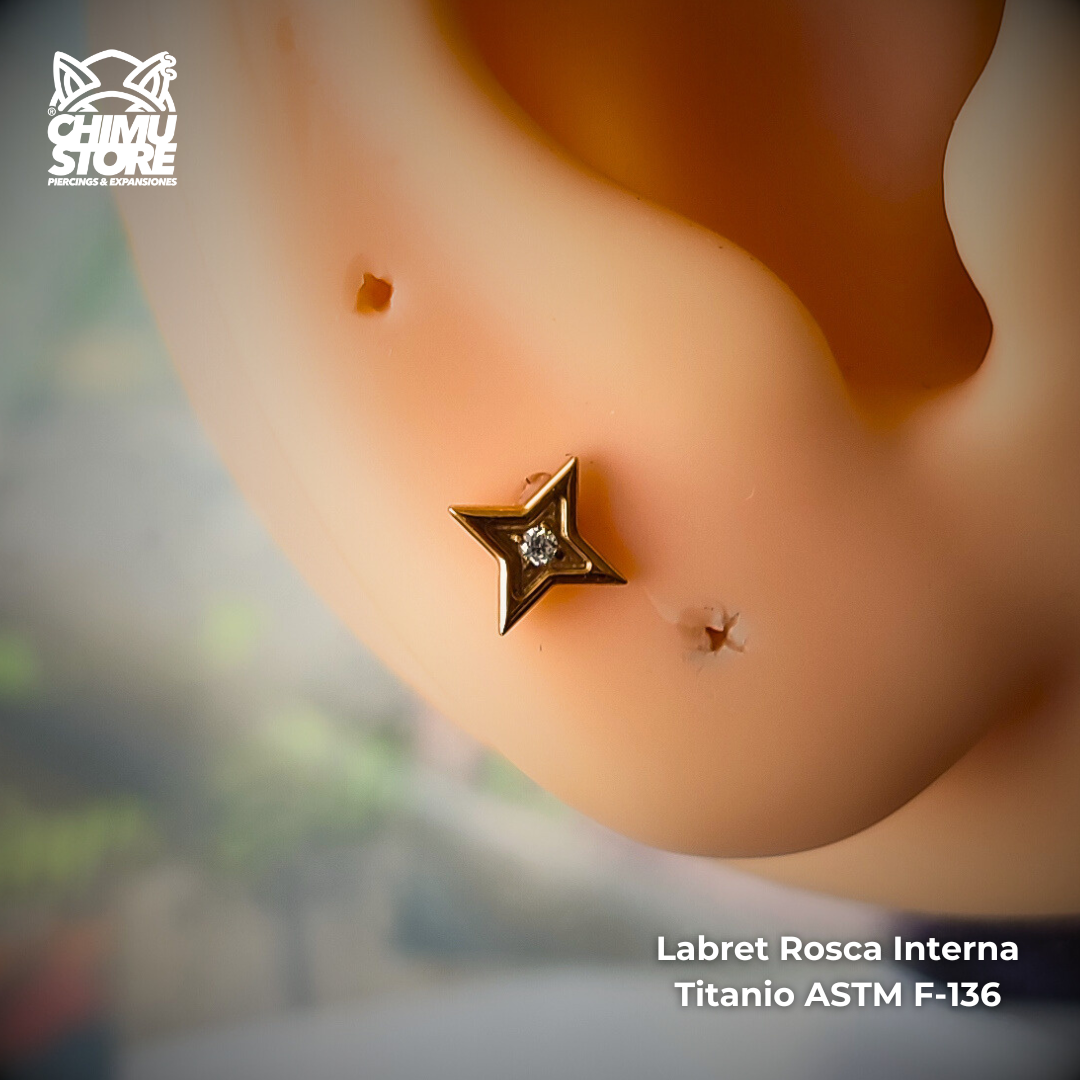 NEW Labret Rosca Interna Titanio ASTM F-136 - Shuriken (1,2mm;6mm) (16G)