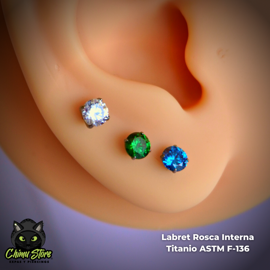 Labret Titanio ASTM F-136 - Prong Set Zirconia (1,2mm;8mm) (16G)
