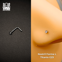 NEW Nostril (Forma L) Titanio G23 - Bezel Set Cristal Blanco (0,8mm) (20G)