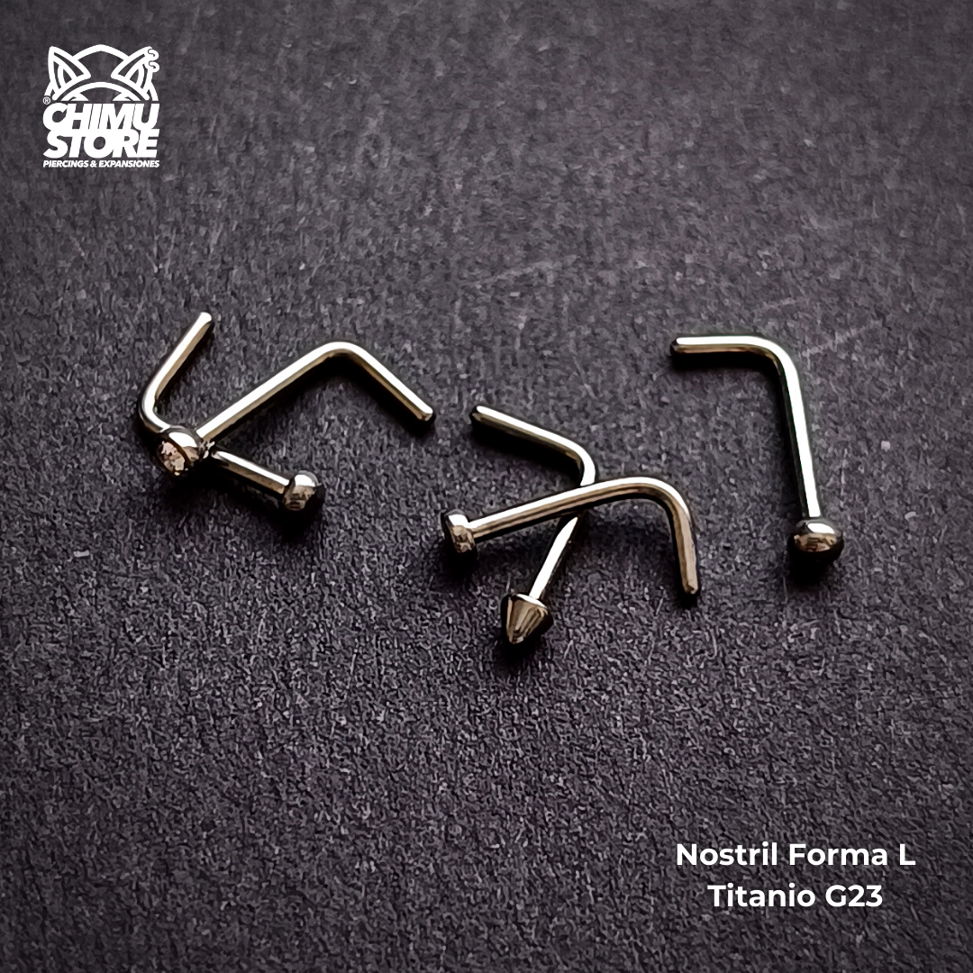 REP Nostril Forma de L Titanio G23 - 5 Diseños (0,8mm;6+4mm) (20G)
