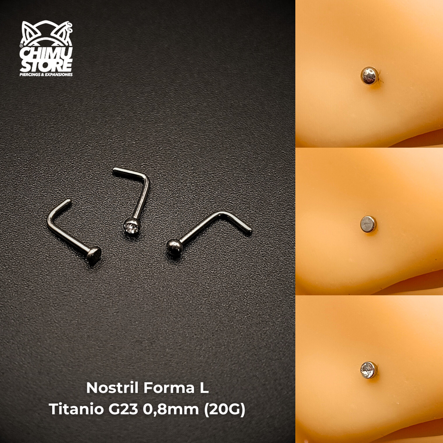 NEW Nostril Forma de L Titanio G23 - 5 Diseños (0,8mm) (20G)
