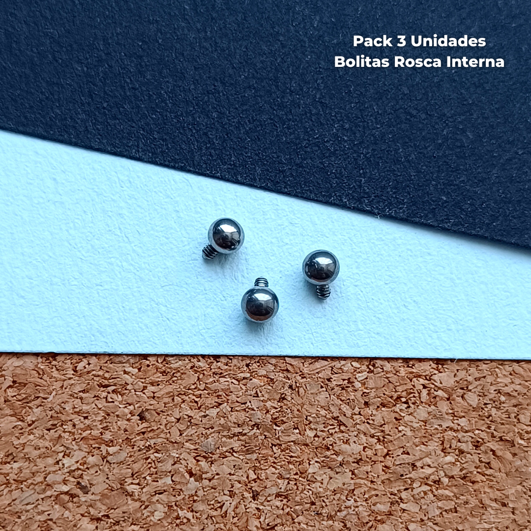 NEW Pack 3 Unidades Repuestos Bolita Titanio G23 Rosca Interna - Tamaño de 3mm (1,6mm) (14G)