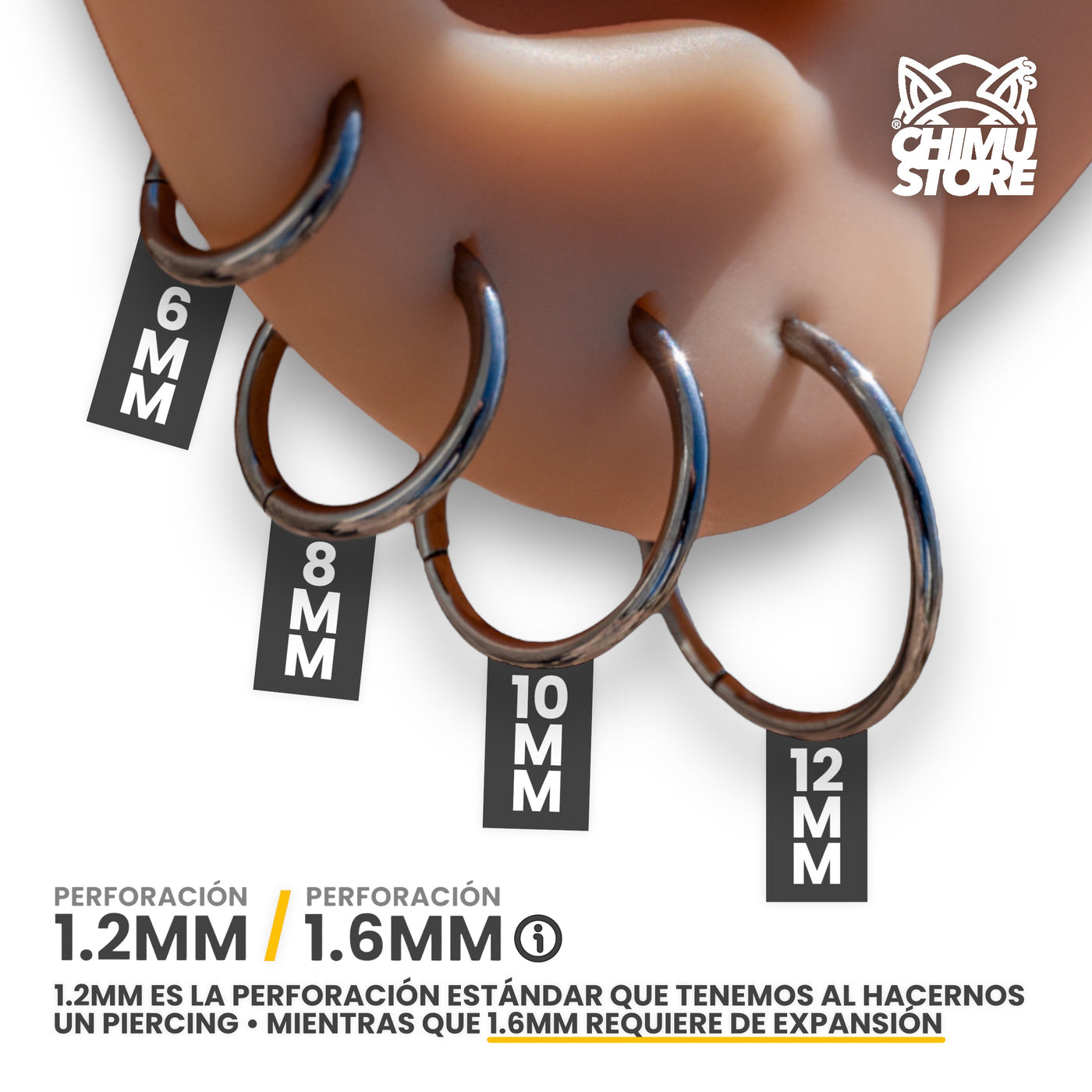 Argollas Clicker Titanio G23 - Tamaño 12mm (1,2mm) (16G)