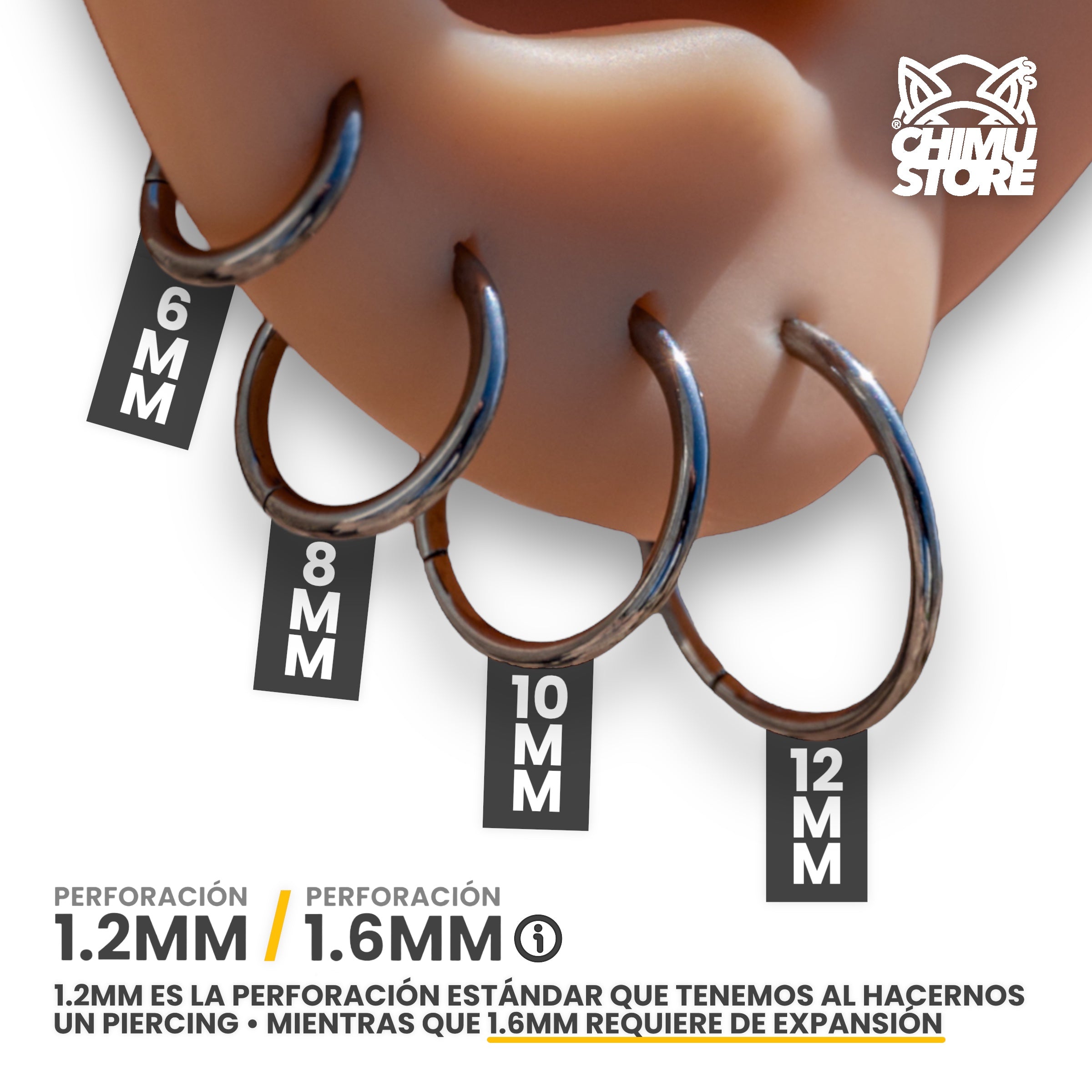 Argollas Clicker Titanio G23 - Tamaño 12mm (1,2mm) (16G)