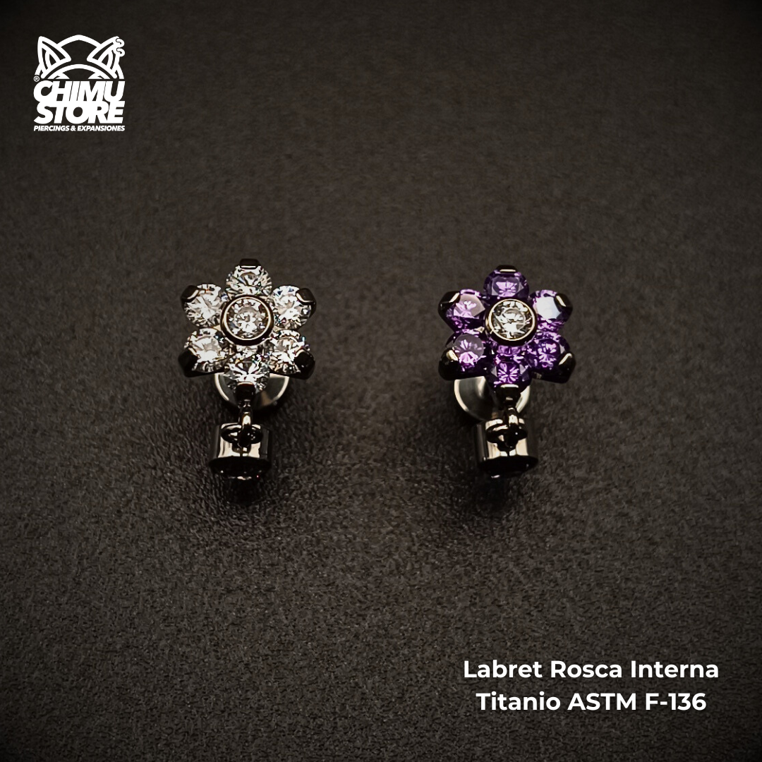 NEW Labret (HC) Titanio ASTM F-136 - Flor Zirconias Colgante (1,2mm) (16G)
