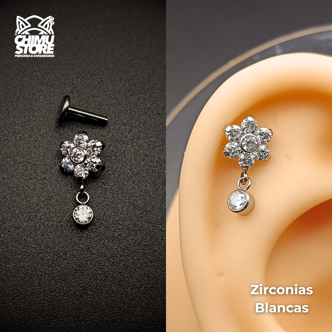 NEW Labret (HC) Titanio ASTM F-136 - Flor Zirconias Colgante (1,2mm) (16G)