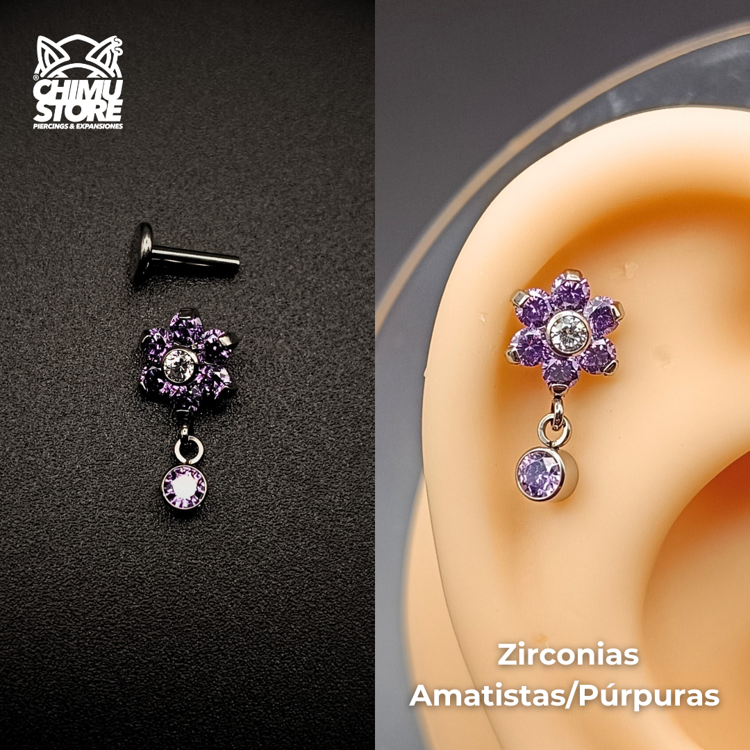 NEW Labret (HC) Titanio ASTM F-136 - Flor Zirconias Colgante (1,2mm) (16G)