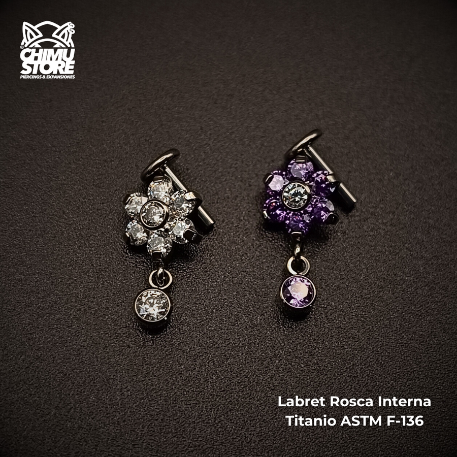 NEW Labret (HC) Titanio ASTM F-136 - Flor Zirconias Colgante (1,2mm) (16G)