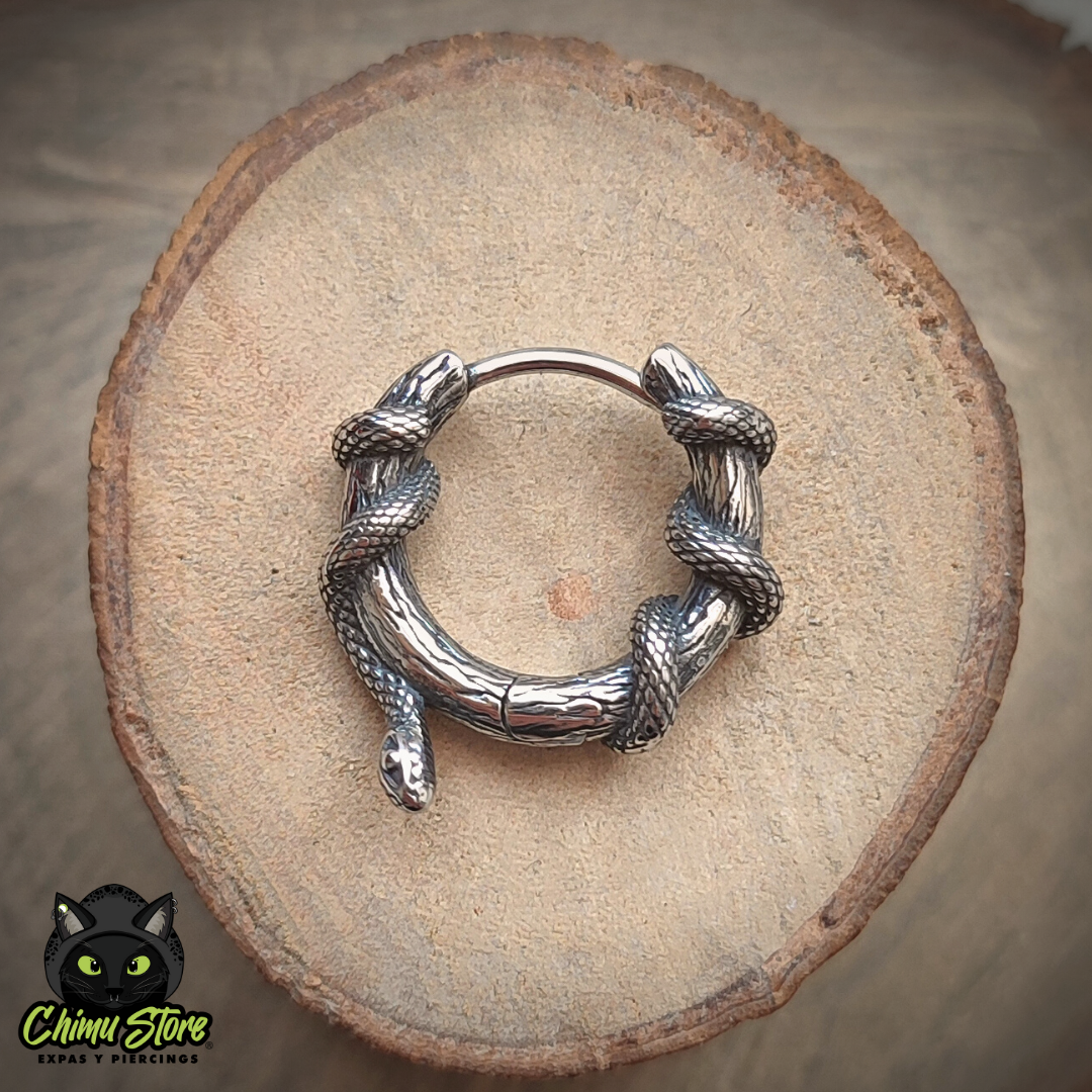 NEW Piercing Lobulo Acero Inoxidable - Serpiente Descanso Madera M1 (1mm;13mm) (18G)