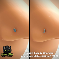 Nostril Colita Acero Inoxidable - Estrella y Luna (0,8mm) (20G)