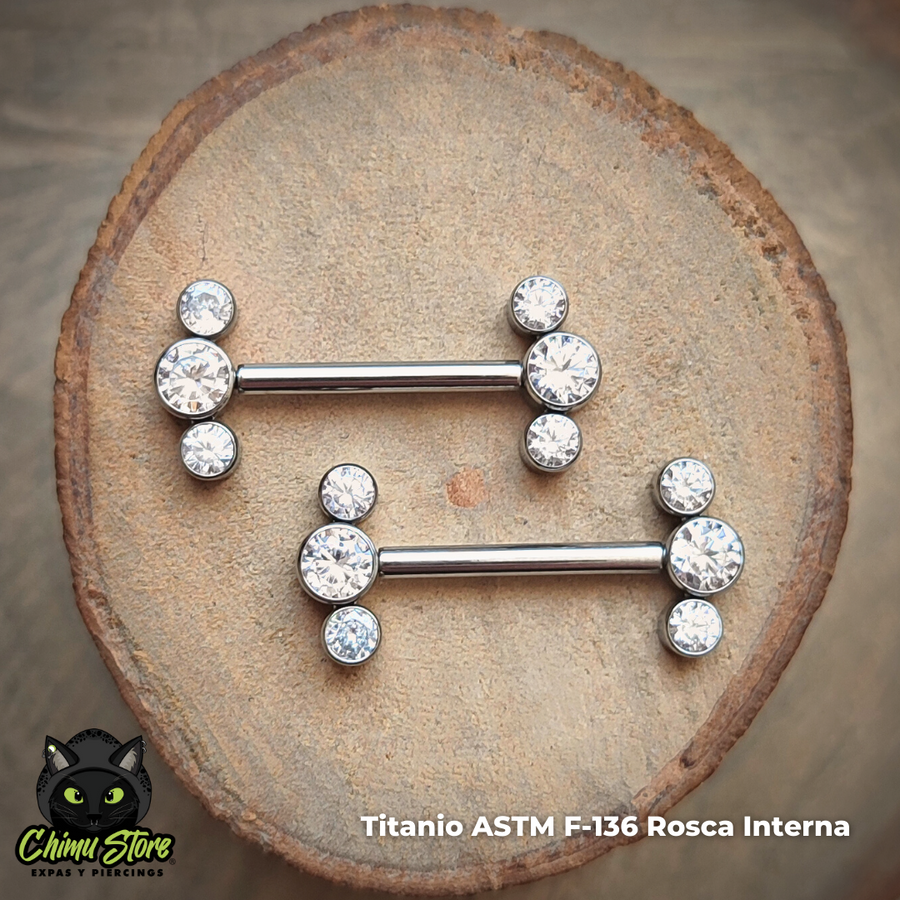 NEW Nipple Rosca Interna Titanio ASTM F-136 - Clusters 3 Zirconias (1,6mm;14mm) (14G)