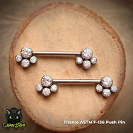 Nipple Push Pin Titanio ASTM F-136 - 4 Zirconias Cubicas (1,6mm;16mm) (14G)