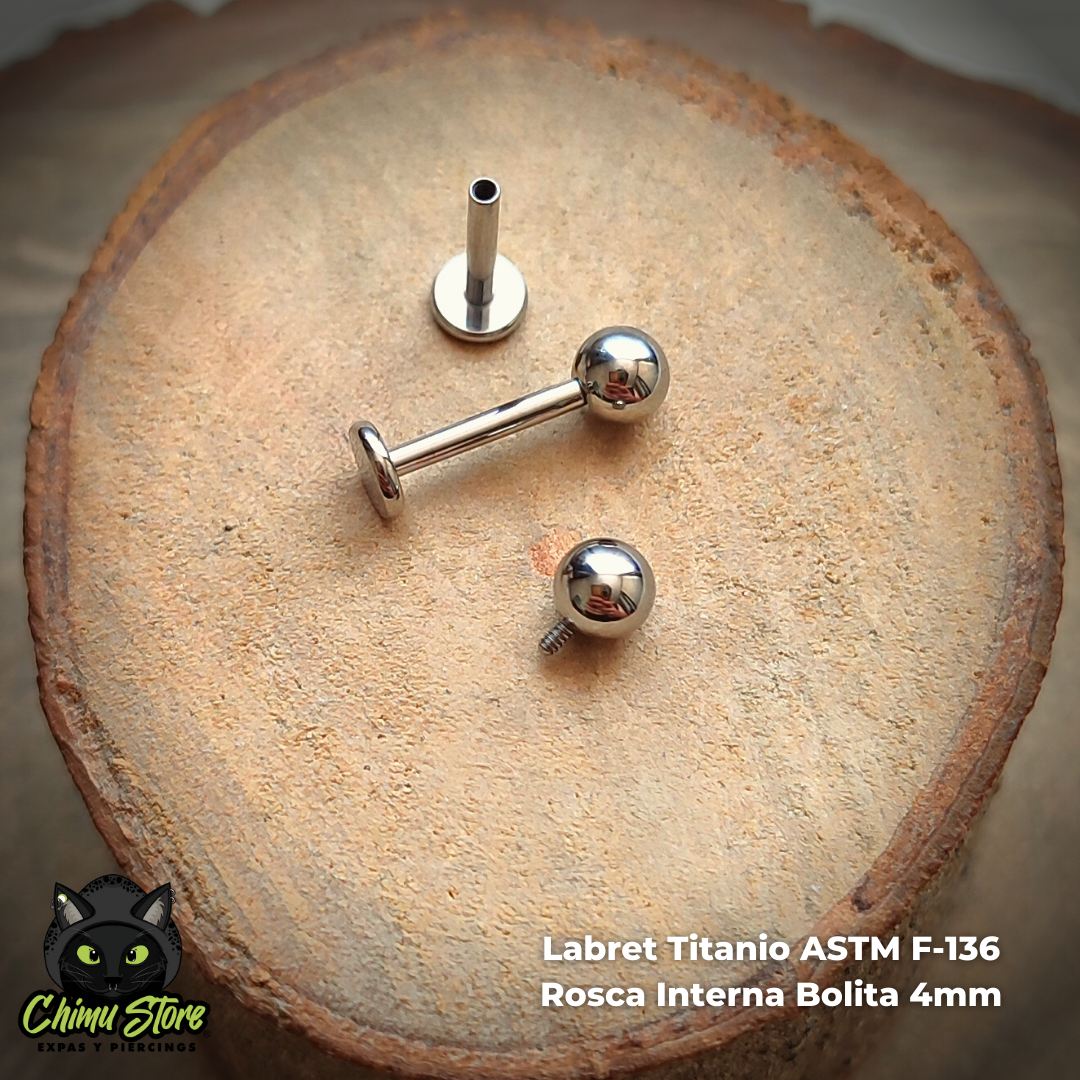Labret Rosca Interna Titanio ASTM F-136 - Bolita de 4mm (1,2mm;8mm) (16G)