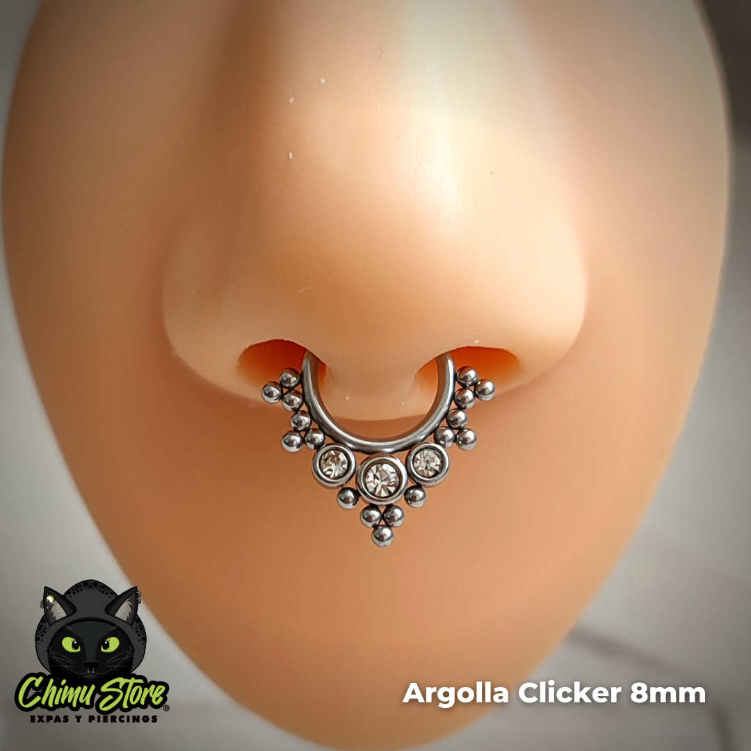 NEW Argolla Clicker Acero Inoxidable - 3 Cristales y Cuentas 002 (1,2mm;8mm) (16G)