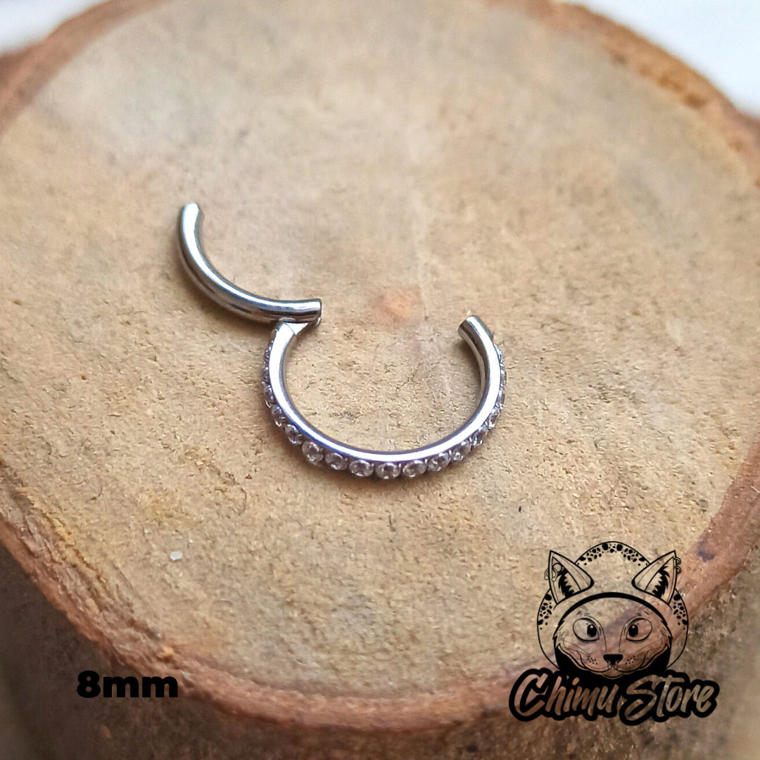 NEW Argolla Clicker Titanio ASTM F-136 - Plateada Zirconias Laterales (1,2mm) (16G)