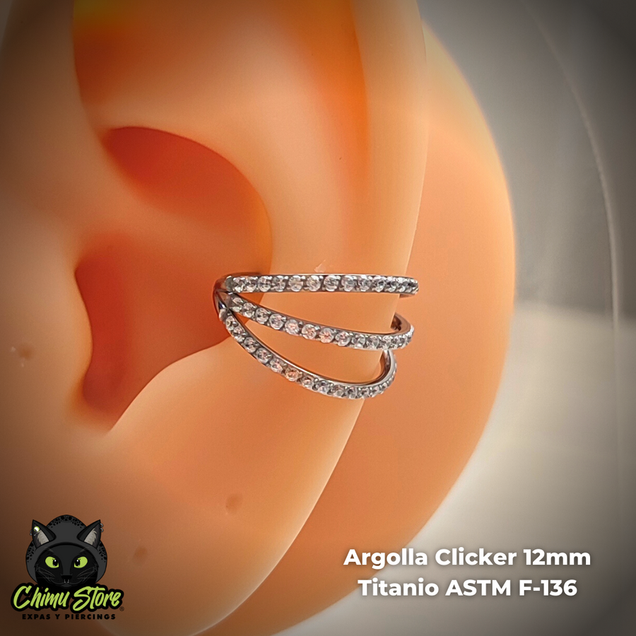NEW Argolla Clicker Titanio ASTM F-136 - Triple Anillo Zirconias Laterales (1,2mm) (16G)