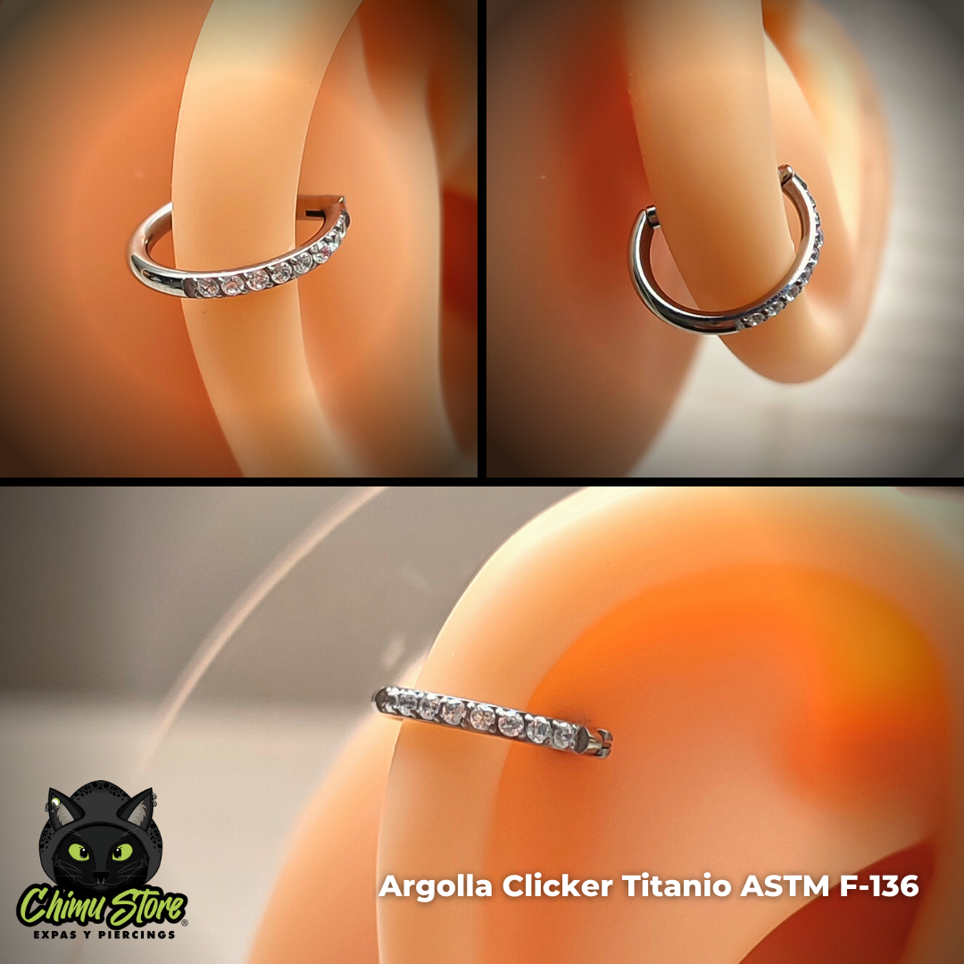 Argolla Clicker Forma D Titanio ASTM F-136 - Zirconias Laterales (1,2mm;8mm) (16G)