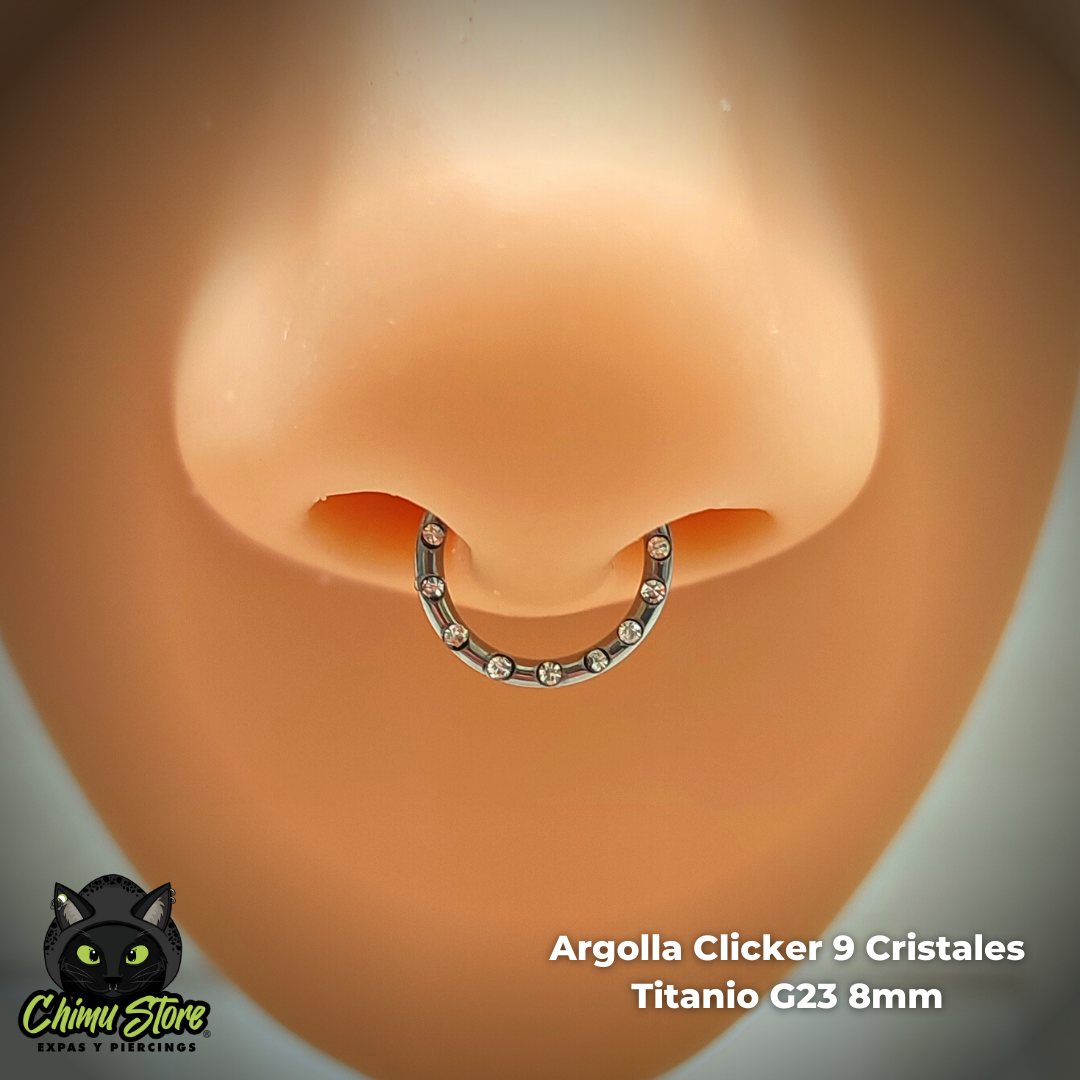 Argolla Clicker Titanio G23 - 9 Cristales (1,2mm;8mm) (16G)