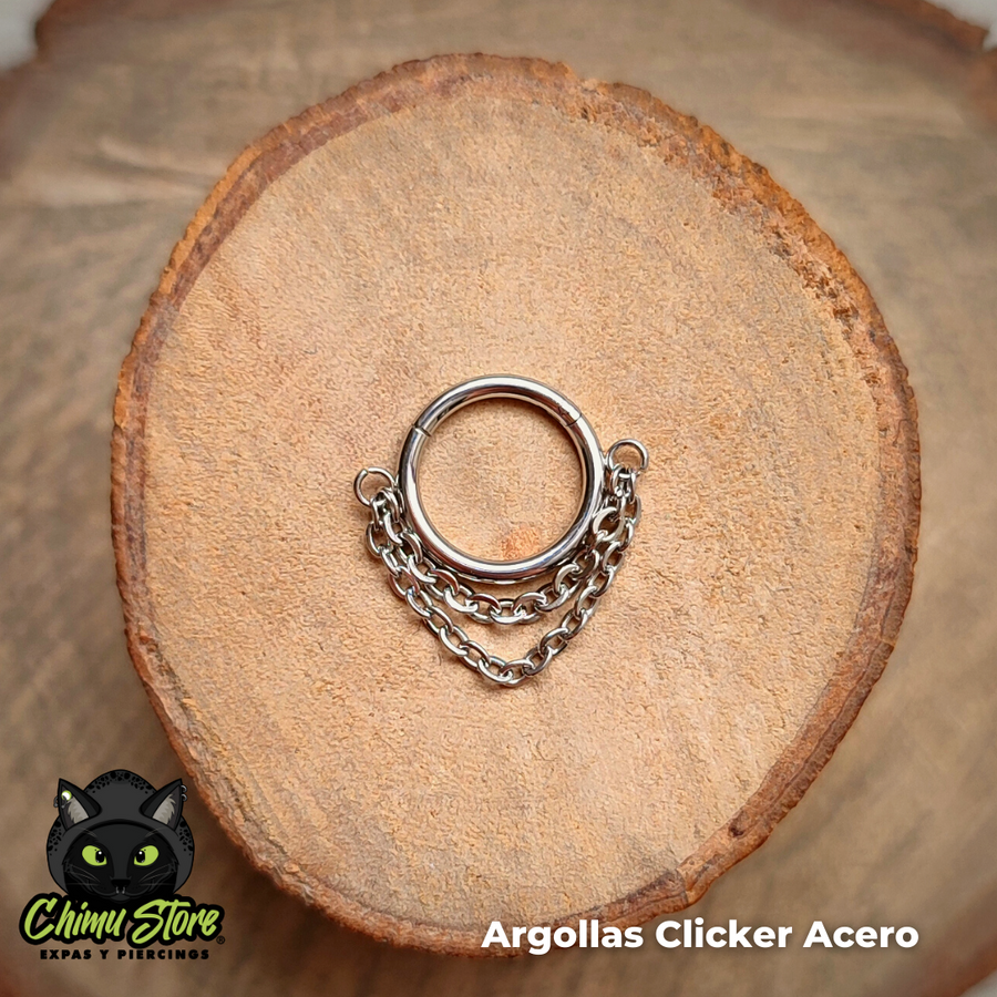 Argolla Clicker Acero Inoxidable - Doble Cadena (1,2mm;8mm) (16G)