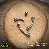 Banana Rosca Interna Titanio ASTM F-136 - Plateada Bolitas 3mm (1,2mm) (16G)